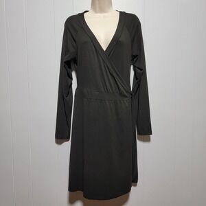 Lemon Tart Womens Black Long Sleeve Wrap Dress V-Neck Jersey Knit Size M